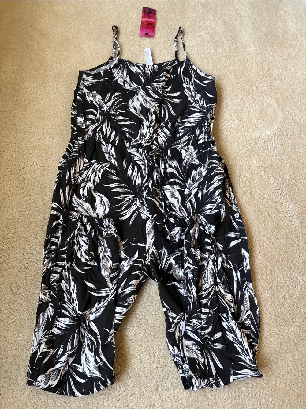 Black and White Leaf-Print Romper